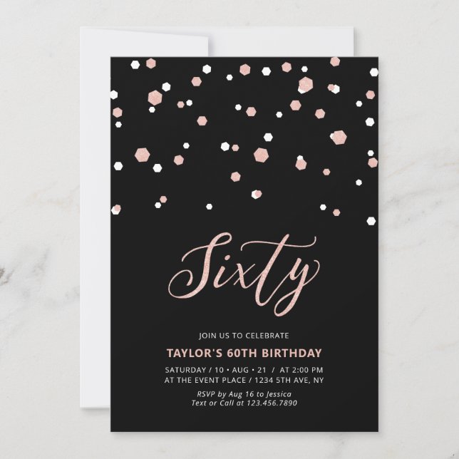 Invitation Black & Rose Gold Simple Soixante 60e Anniversaire (Devant)