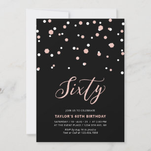 Invitation Black & Rose Gold Simple Soixante 60e fête d'anniv