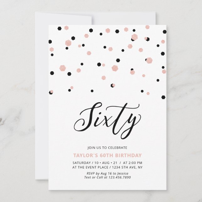 Invitation Black & Rose Gold Simple Soixante 60e fête d'anniv (Devant)