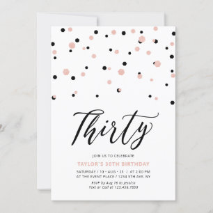 Invitation Black Rose Gold Simple Trente fête d'anniversaire
