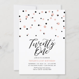 Invitation Black & Rose Gold Vingt et un fête d'anniversaire 