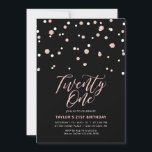 Invitation Black & Rose Gold Vingt et un fête d'anniversaire<br><div class="desc">Célébrez votre journée spéciale avec cette invitation minimale pour 21e anniversaire. Ce design comprend un script de lettrage "Twenty One" avec des confettis en forme d'hexagone avec un combo en or noir et rose. D'autres modèles sont disponibles dans ma boutique BaraBomDesign.</div>
