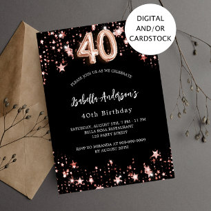 Invitation Black rose or étoiles 40e anniversaire
