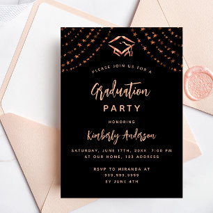 Invitation Black rose or étoiles fête de graduation de luxe