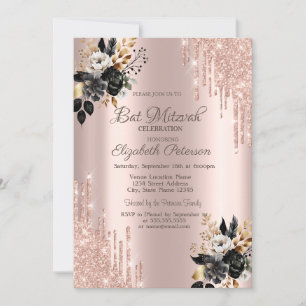 Invitation Black Rose Parties scintillant Drives Rose Gold Ba