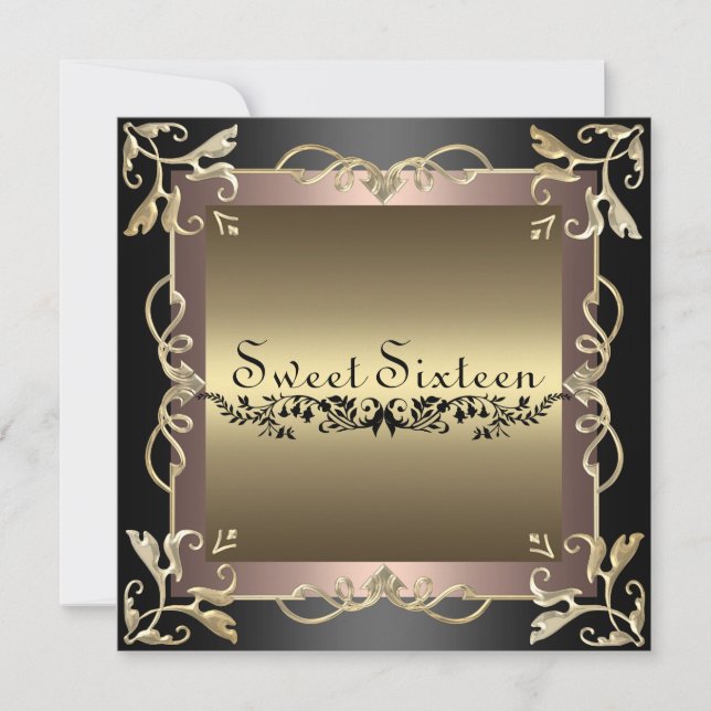 Invitation Black & Rose Swirl Sweet 16 Anniversaire Invitatio (Devant)