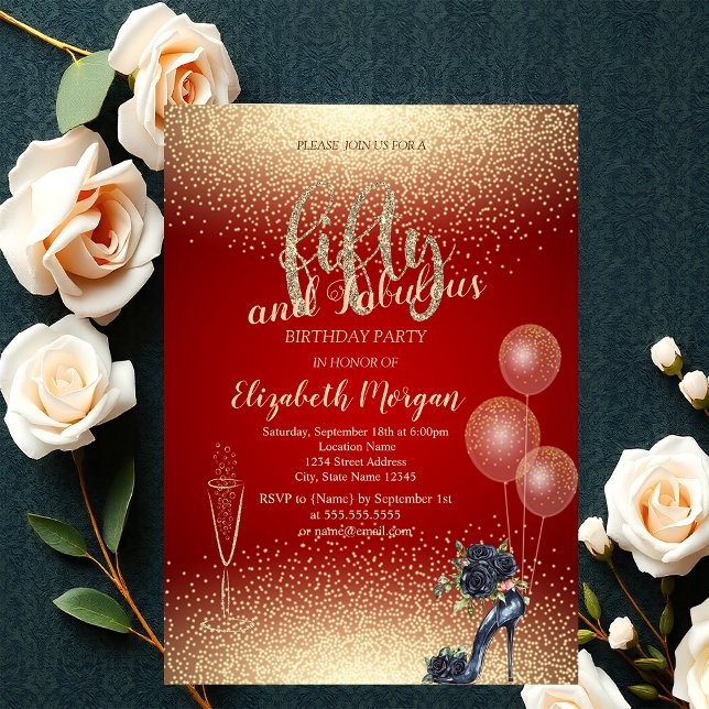 Invitation Black Roses High Heels Confetti,Rouge  50e Anniver (Créateur téléchargé)