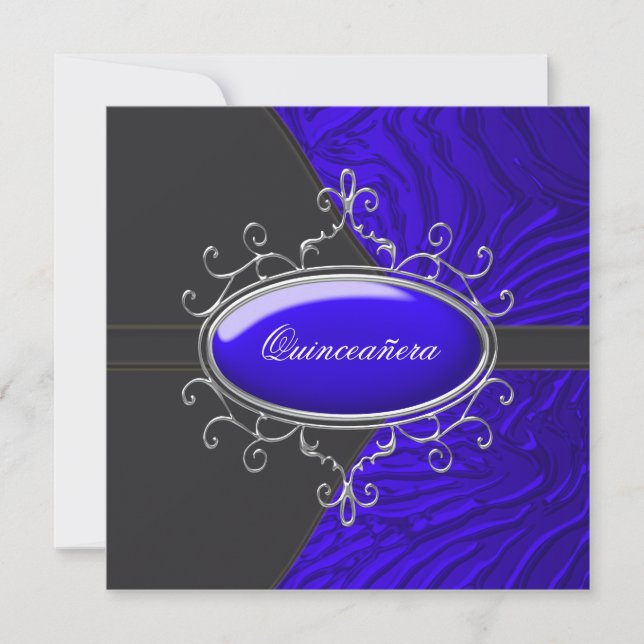 Invitation Black Royal Blue Zebra Quinceanera (Devant)