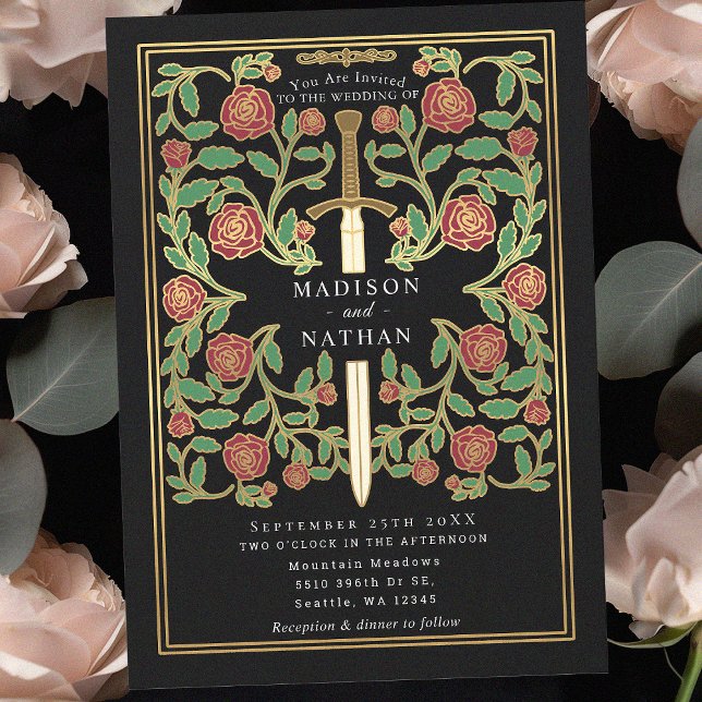 Invitation Black Royal Imaginaire Floral Médiéval  Mariage (Créateur téléchargé)