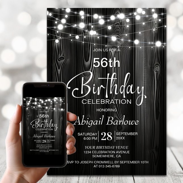 Invitation Black Rustic Bois fête d'anniversaire (Créateur téléchargé)