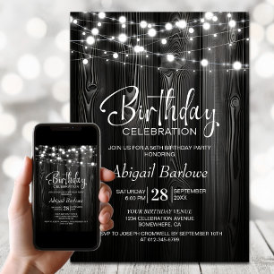 Invitation Black Rustic Bois fête d'anniversaire