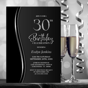 Invitation Black Silver 30th Birthday Party