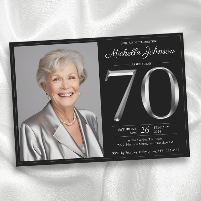 Invitation Black Silver 70e anniversaire (Black Silver 70th Birthday Invitation)