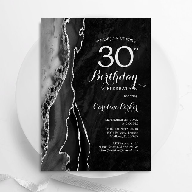 Invitation Black Silver Agate 30e anniversaire (Créateur téléchargé)