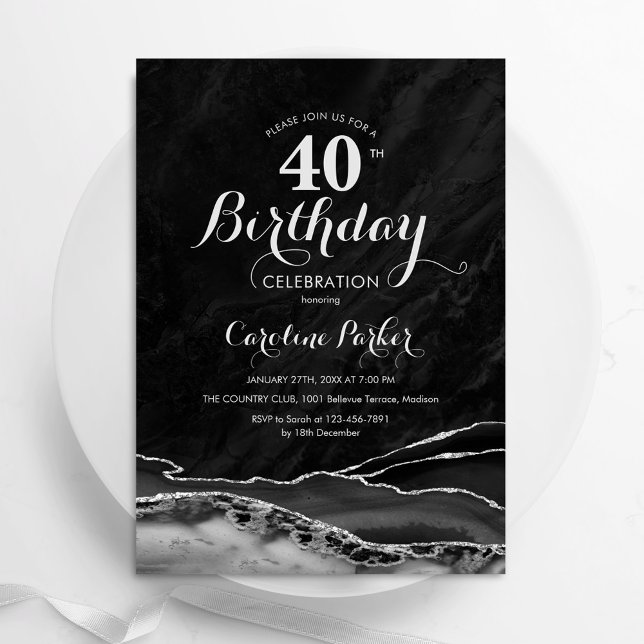 Invitation Black Silver Agate 40e anniversaire (Créateur téléchargé)