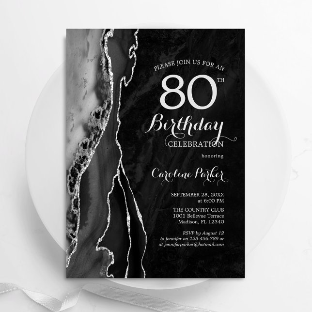 Invitation Black Silver Agate 80e anniversaire (Créateur téléchargé)