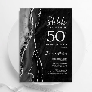 Invitation Black Silver Agate Surprise 50e anniversaire