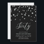 Invitation Black & Silver Confetti Soixante 60e anniversaire<br><div class="desc">Célébrez votre journée spéciale avec cette petite invitation à la fête du 60e anniversaire. Ce design présente un script de lettrage "Sixty" avec des confettis en forme d'hexagone avec un combo noir et argent. D'autres invitations et fournitures de fête sont disponibles dans ma boutique BaraBomDesign.</div>