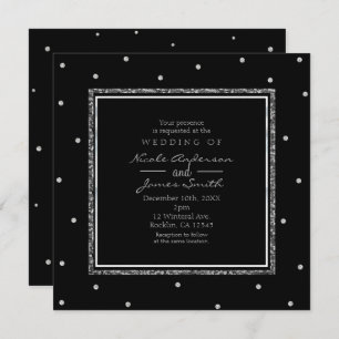 Invitation Black & Silver Dots moderne Glam Party de mariage