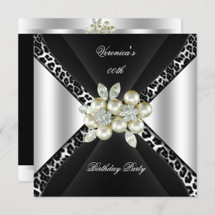 Invitation Black Silver Leopard Pearl Jewel Anniversaire