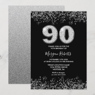 Invitation Black Silver Mens Fêtes de 90e anniversaire