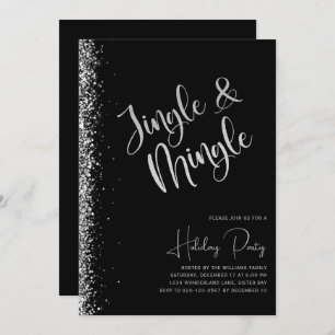 Invitation Black Silver Parties scintillant Jingle Mingle Fêt
