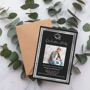 Invitation Black silver photo Graduation Party