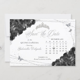 Invitation Black & Silver Quinceañera Enregistrer La Date