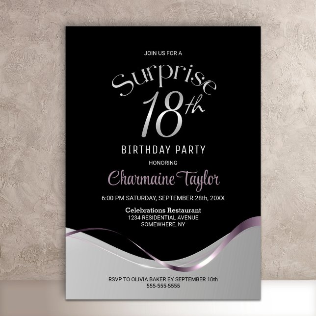 Invitation Black Silver Surprise 18ème anniversaire (Créateur téléchargé)