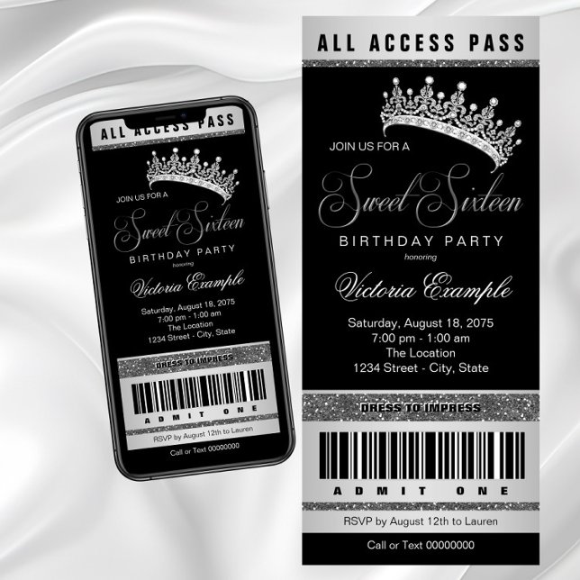 Invitation Black Silver Sweet 16 N'importe quel nombre Invita (Black Silver Sweet 16 Any Number Invitation. Simply delete the Sweet Sixteen graphic and add text.)