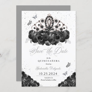 Invitation Black & Silver Tiara Enregistrer La Date Quinceañe