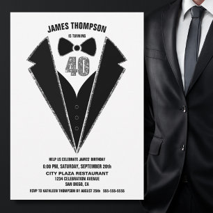 Invitation Black Silver Tuxedo 40e fête d'anniversaire