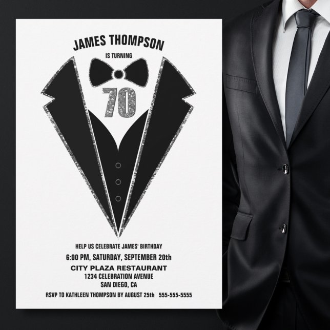 Invitation Black Silver Tuxedo 70e anniversaire (Créateur téléchargé)