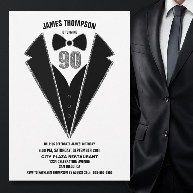 Invitation Black Silver Tuxedo 90e anniversaire (Créateur téléchargé)