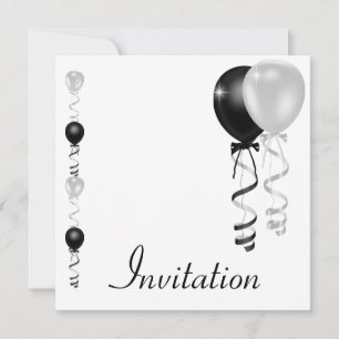 Invitation Black Silver White Balloons Événement spécial