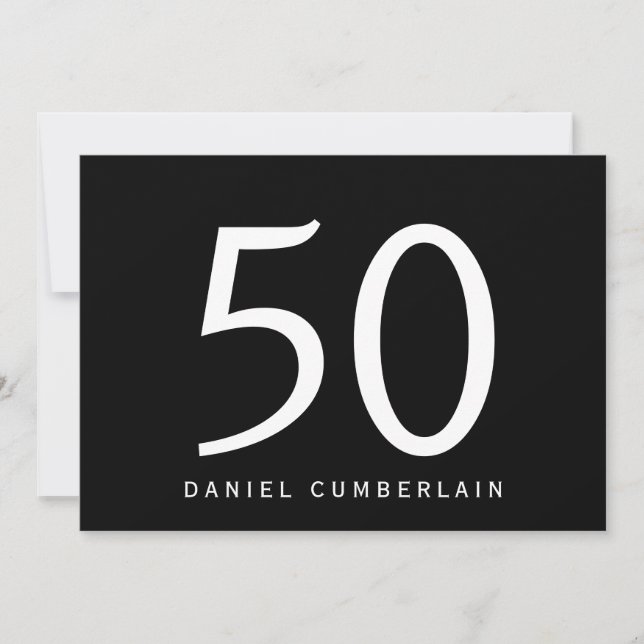 Invitation Black Simple 50e fête d'anniversaire (Devant)