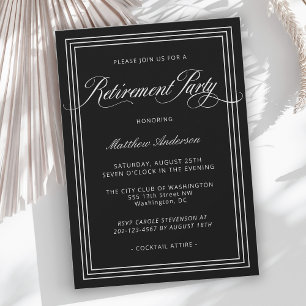 Invitation Black Simple Elegant Retraite Party