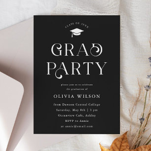 Invitation Black Simple Typographie Grad Party