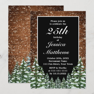 Invitation Black Snowy Bois & Forêt Fête d'anniversaire perso