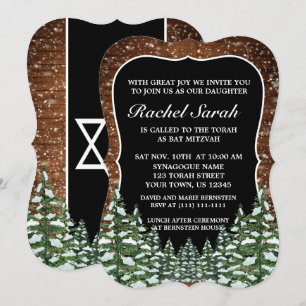Invitation Black Snowy Bois & Forêt Pine Bar Bat mitzvah