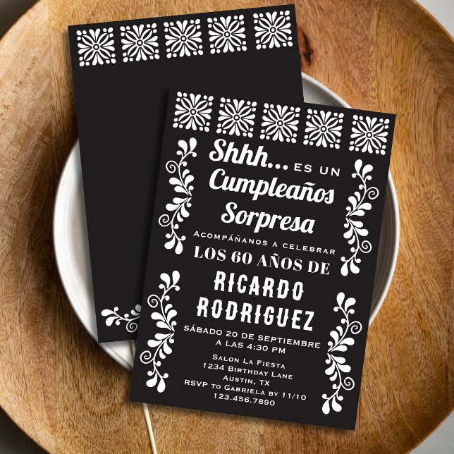Invitation Black Spanish Talavera Fiesta Surprise Anniversair (Créateur téléchargé)