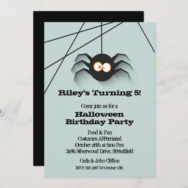 Invitation Black Spider Halloween fête d'anniversaire (Devant / Derrière)