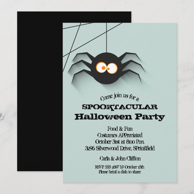 Invitation Black Spider Halloween Party (Devant / Derrière)