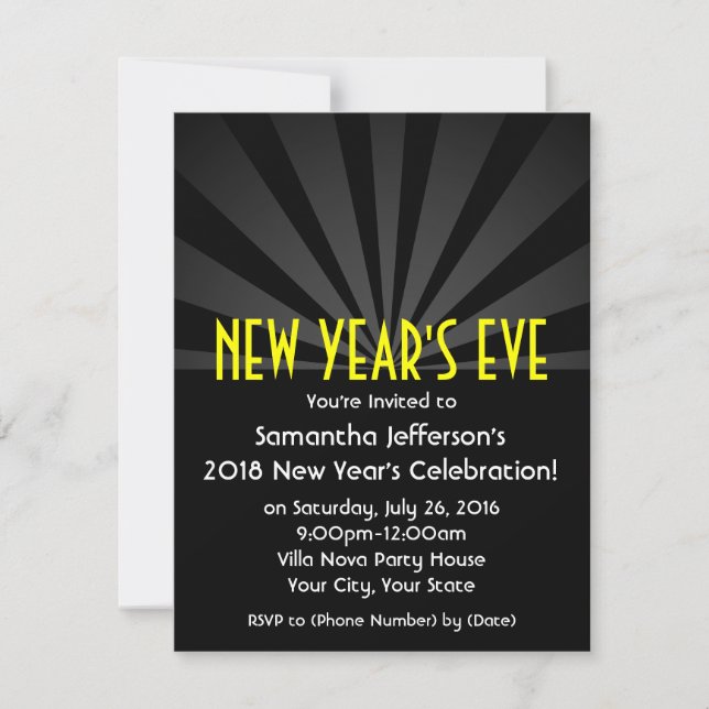 Invitation Black Spotlight Marquee New Years Party (Devant)