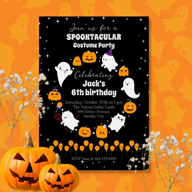Invitation Black Starry SPOOKTACULAR Halloween fête d'anniver (Créateur téléchargé)