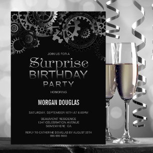 Invitation Black Steampunk Surprise Anniversaire