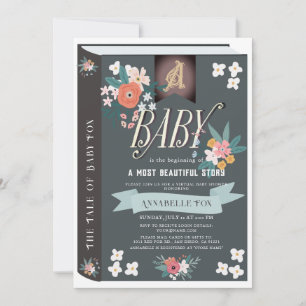 Invitation Black Storybook Floral Girl Baby shower virtuel