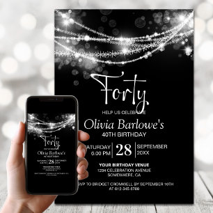Invitation Black String Lights 40e fête d'anniversaire