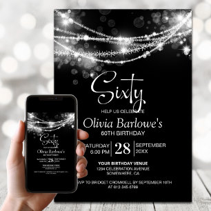 Invitation Black String Lights 60e fête d'anniversaire