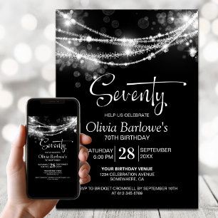 Invitation Black String Lights 70e fête d'anniversaire